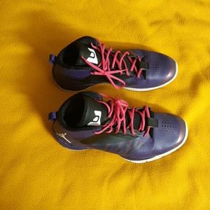 Purple high top shoes with pink shoe laces